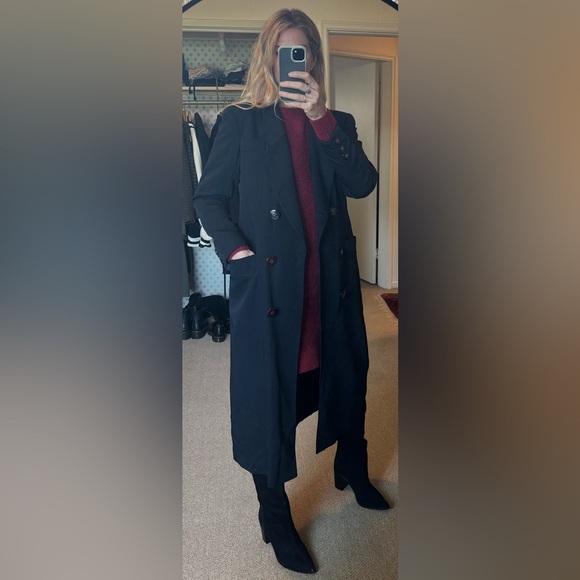 Vintage Louis Feraud Double Breasted 100% New Wool Black Trench Coat Jacket - Picture 13 of 13